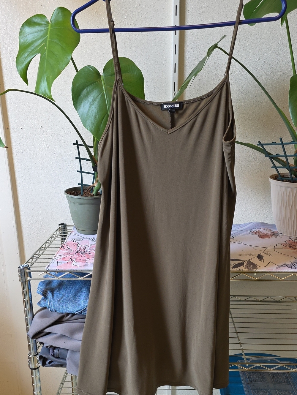 Express Olive Green Midi Slip Dress